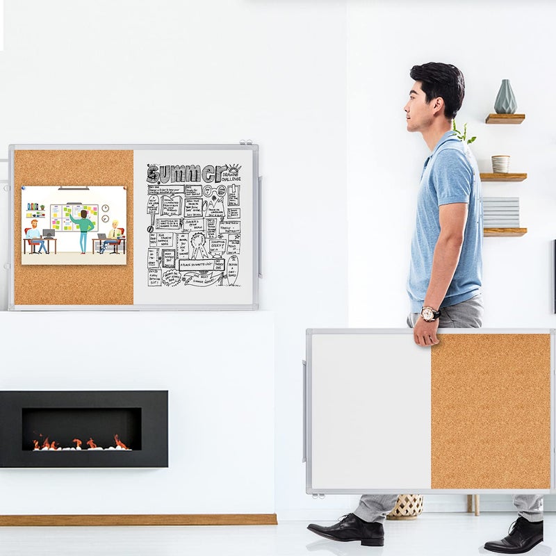 Tripollo لوحة بيضاء مغناطيسية ولوحة فلين مدمجة، 36 × 24 بوصة، لوحة إعلانات بيضاء مثبتة على الحائط، لوحة رسائل قابلة للمسح الجاف للمنزل والمدرسة والمكتب - Image 5